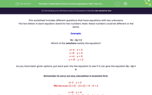 'Understand How to Solve Equations with Two Unknowns' worksheet