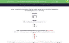 'Multiply Two-Digit Numbers by One-Digit Numbers using Carrying' worksheet