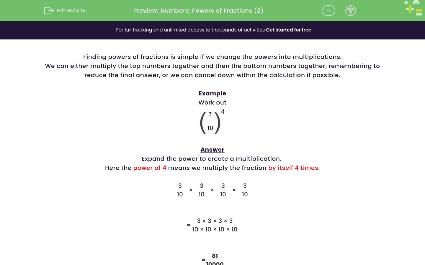 Find the Powers of Fractions Worksheet - EdPlace