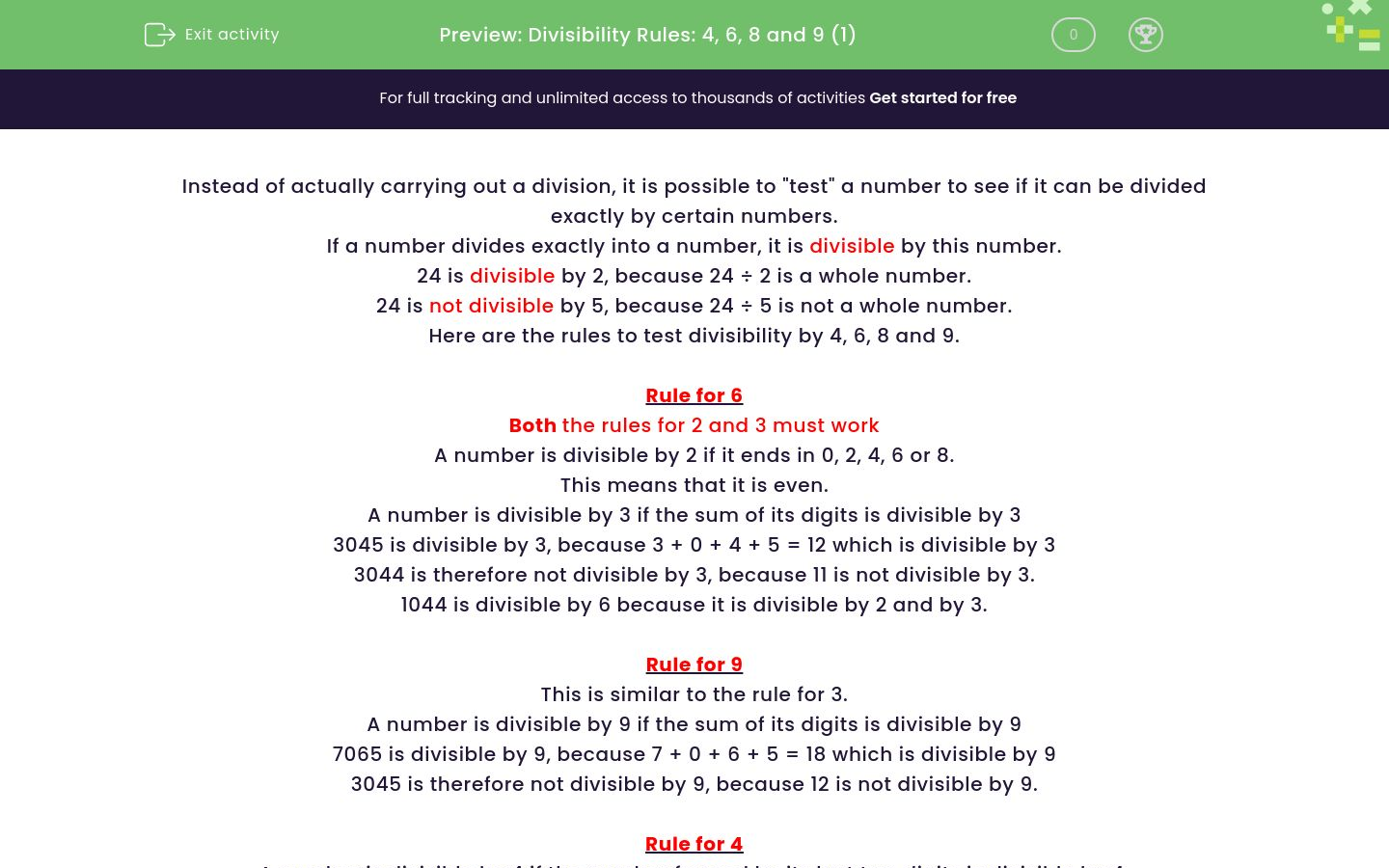 Know the Rules for Dividing 4, 6, 8 and 9 Worksheet - EdPlace