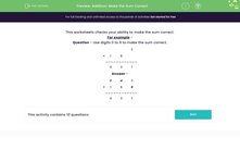 'Complete Simple Addition Sums' worksheet