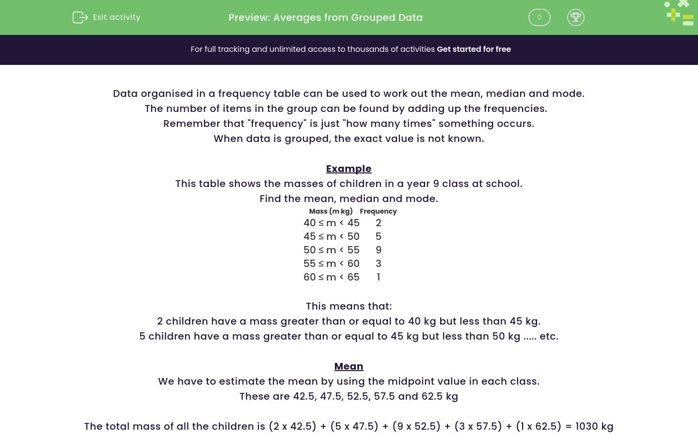 Find Averages from Grouped Data Worksheet - EdPlace