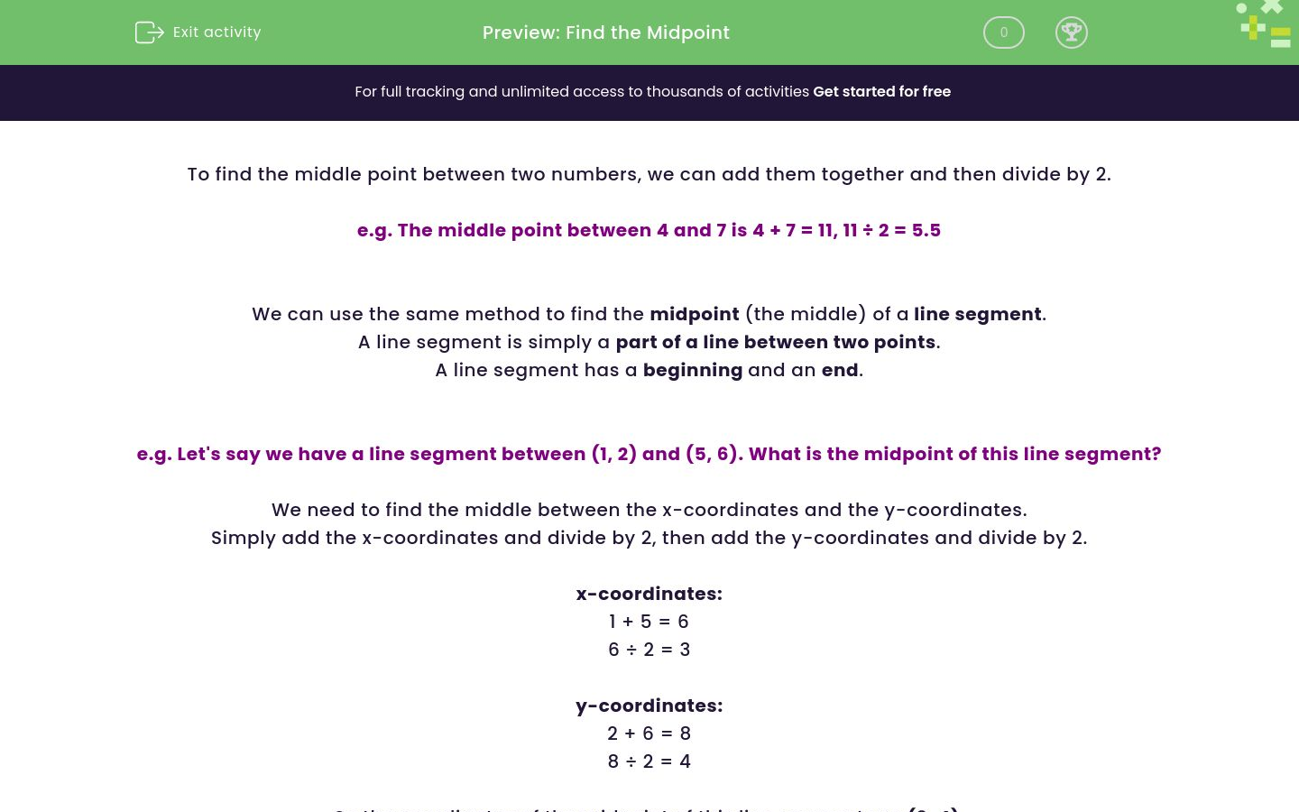 Find the Midpoint Worksheet - EdPlace