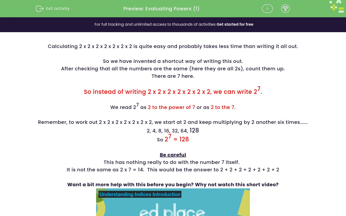 Evaluate Powers Worksheet - EdPlace