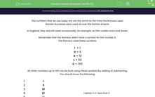 'Convert Numbers up to 100 to Roman Numerals' worksheet