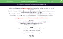 'Calculate Average Speed' worksheet