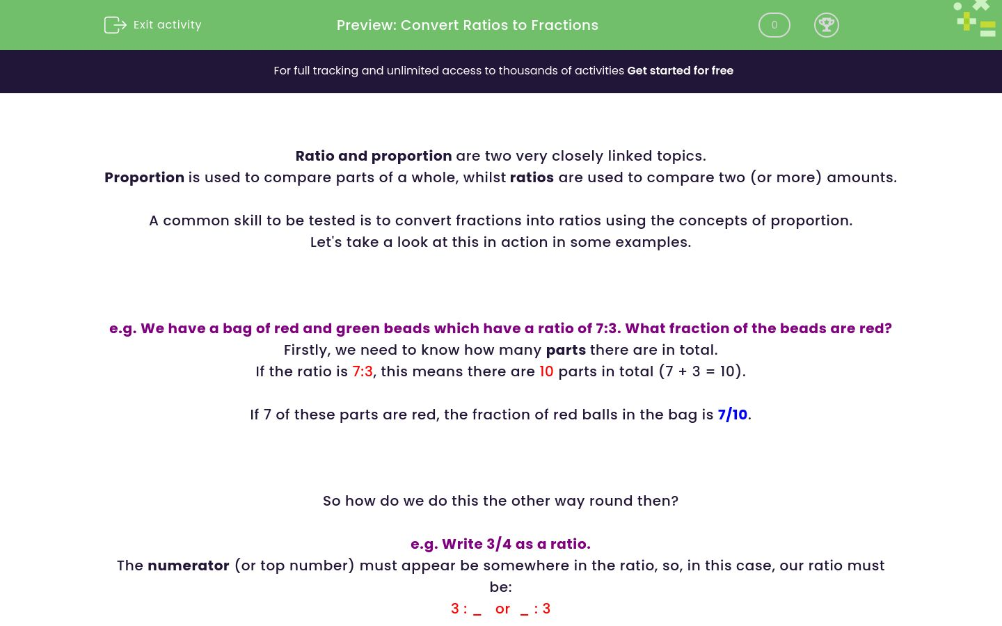 Convert Ratios to Fractions Worksheet - EdPlace