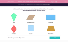 'Know Your 2D Shapes: Identify Quadrilaterals' worksheet
