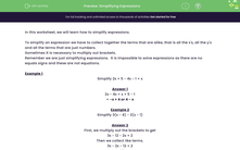 'Simplifying Expressions' worksheet