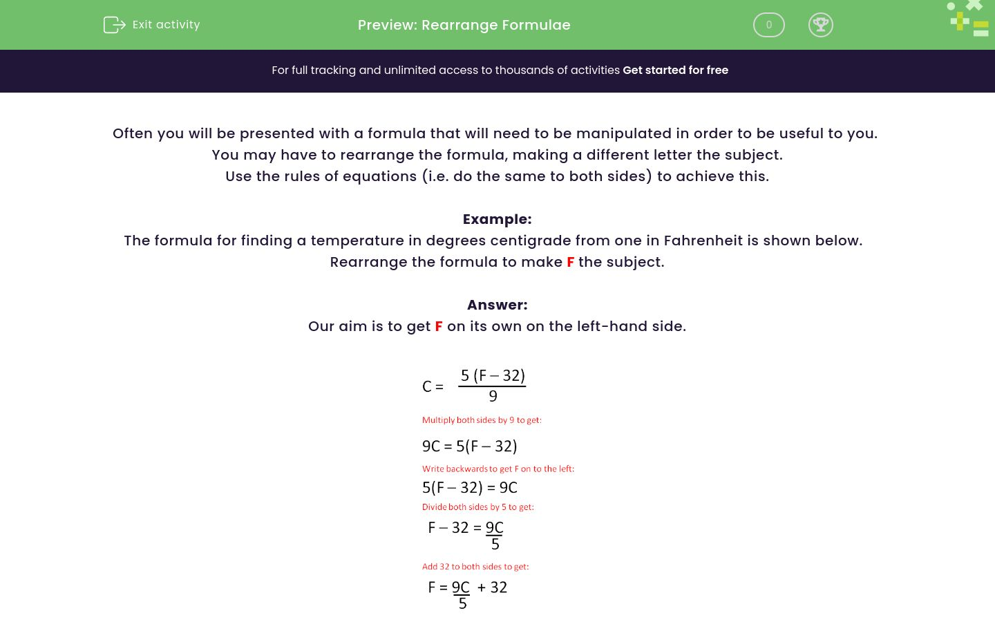 Rearrange Algebraic Formulae Worksheet - EdPlace