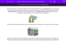 'Understand the Signs of Environmental Pollution' worksheet