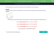 'Find the Surface Area of Cuboids' worksheet