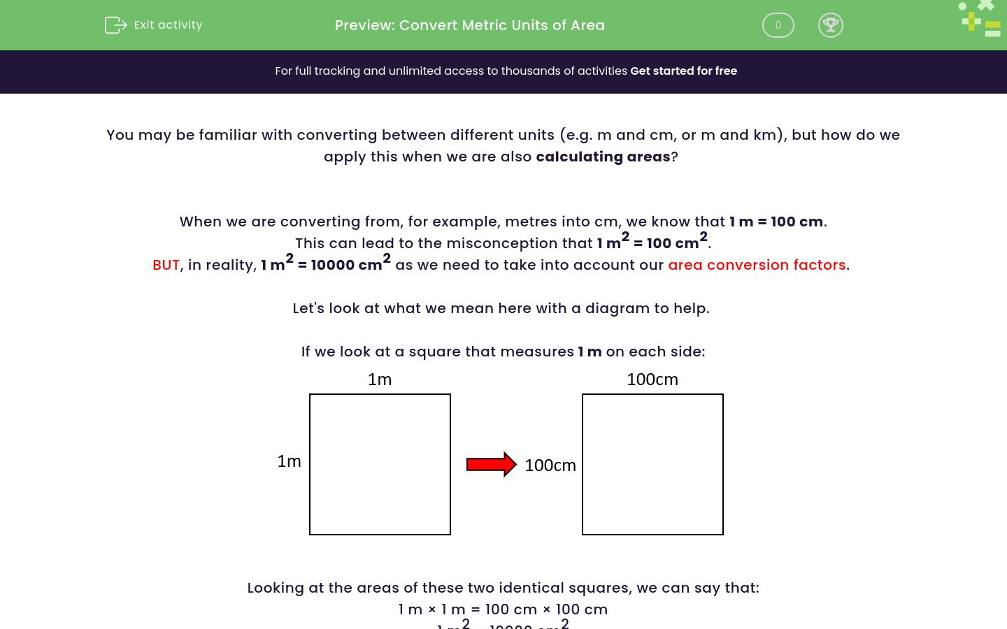 Convert Metric Units of Area Worksheet - EdPlace