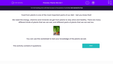 'Find Out About Plants We Eat' worksheet