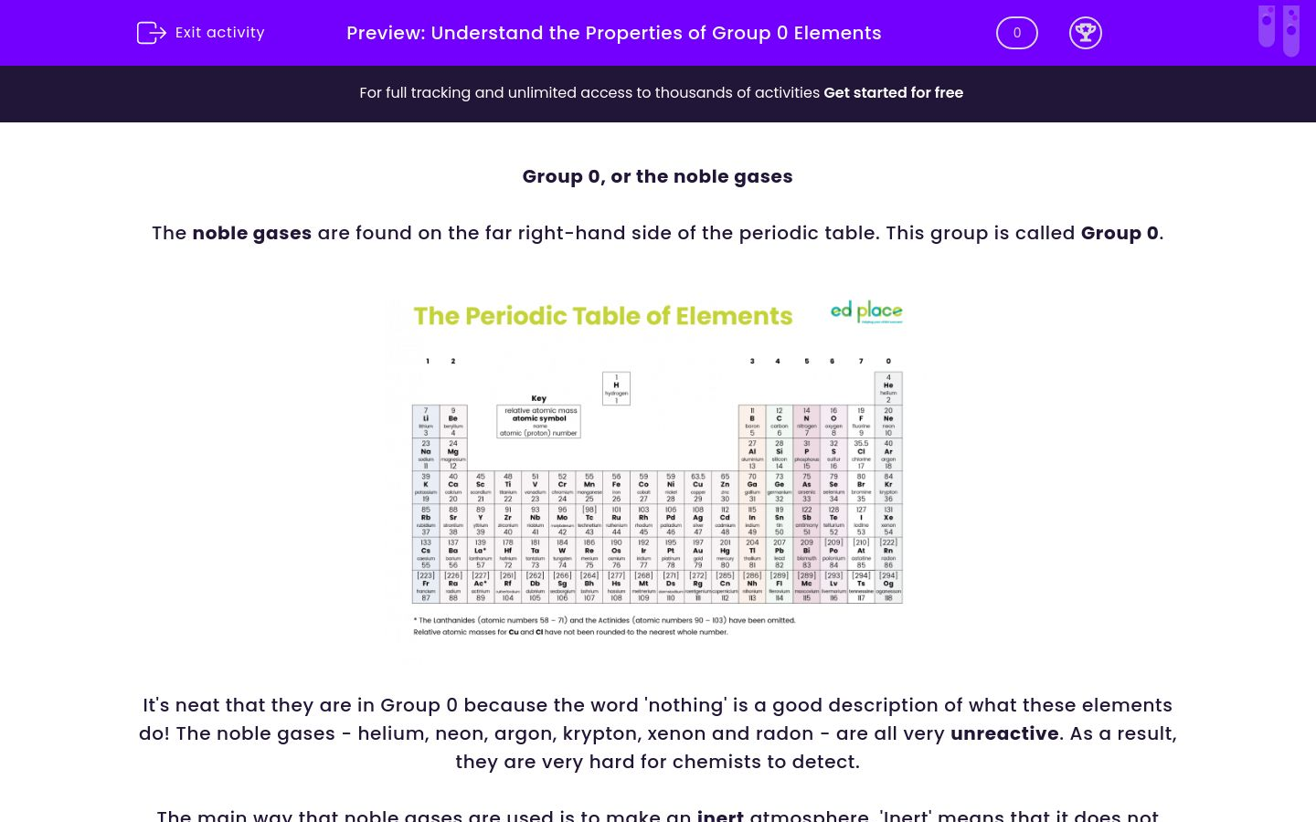 Understand the Properties of Group 0 Elements Worksheet - EdPlace