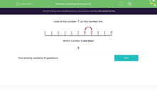 'Count One Less on a Number Line' worksheet