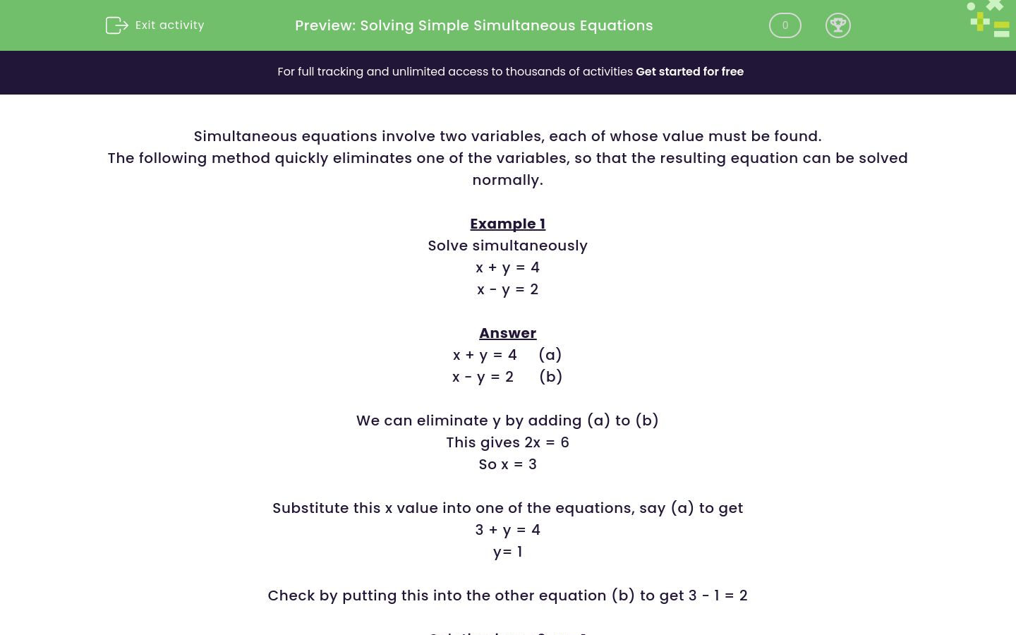 Solve Simple Simultaneous Equations Worksheet - EdPlace