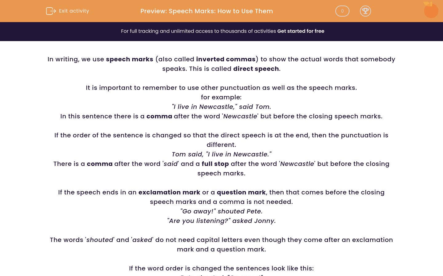 speech marks worksheet with answers