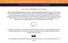 'Identify and Explain Key Quotes in 'The Prelude'' worksheet