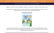 'Read and Understand Fables: 'The Tortoise and the Hare'' worksheet