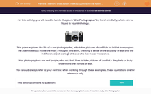 'Identify and Explain The Key Quotes in The Poem 'War Photographer'' worksheet