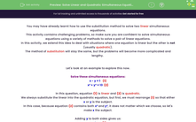 'Solve Linear and Quadratic Simultaneous Equations' worksheet