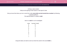 'Translate words into number codes' worksheet