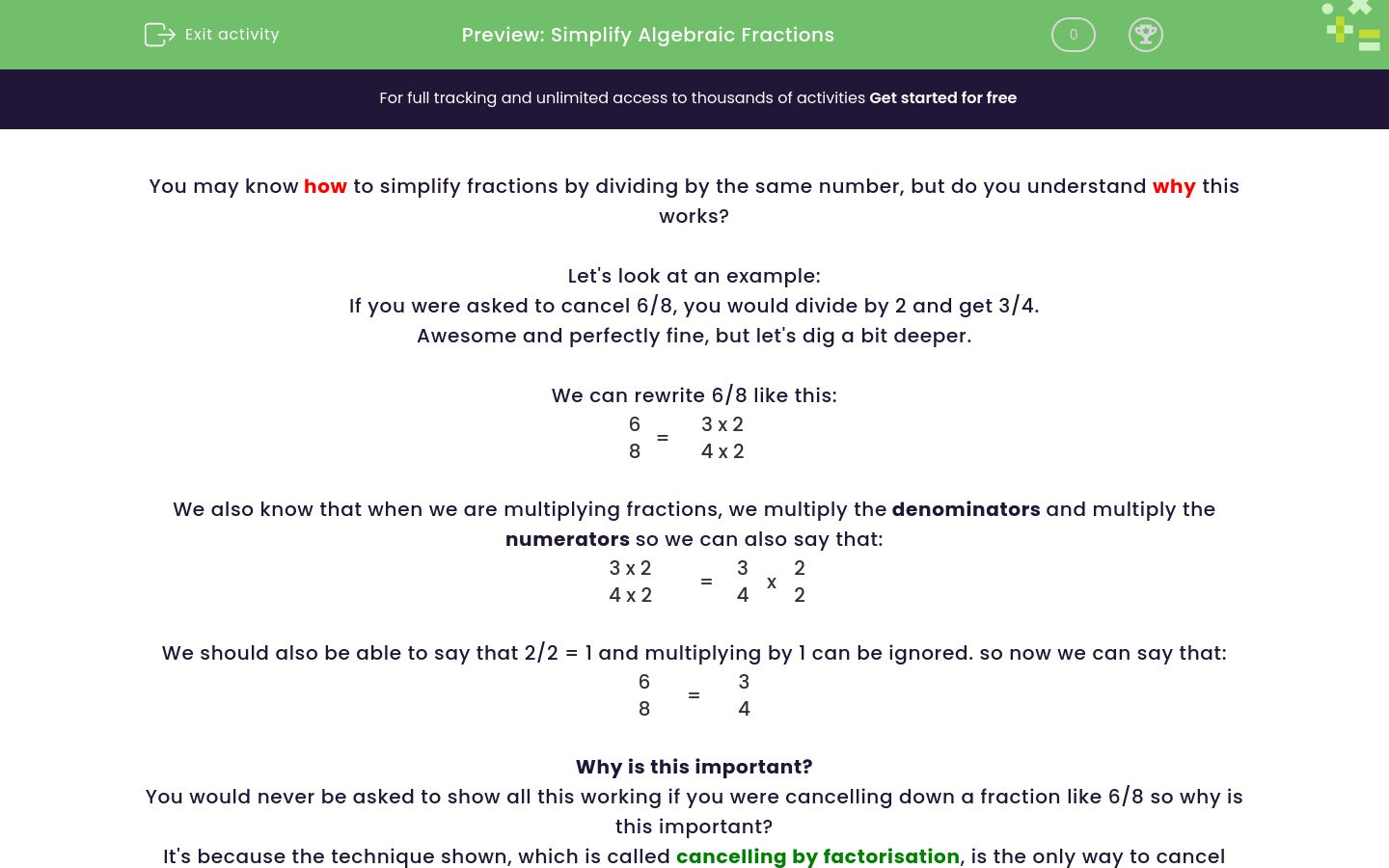 Simplify Algebraic Fractions Worksheet - EdPlace