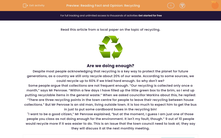 'Reading Fact and Opinion: Recycling' worksheet