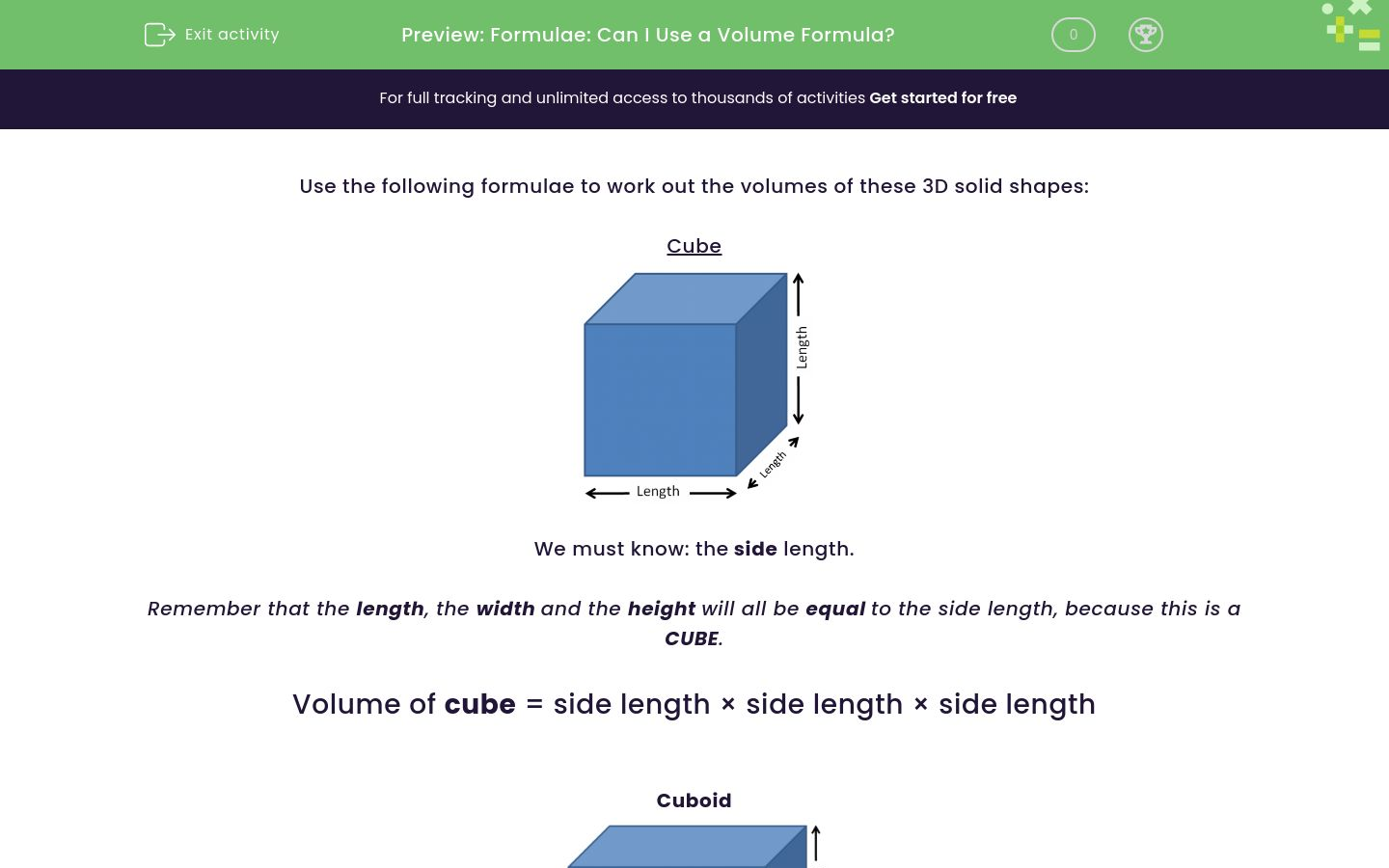 Place Volume In Math Recognise When to Use a Volume Formula Worksheet - EdPlace