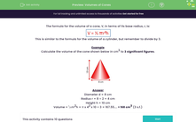 'Calculate the Volume of a Cone' worksheet