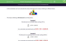 'Calculating the Value of a Discount' worksheet