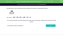 'Using Brackets When Working Out the Value of Complex Fractions' worksheet