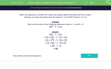 'Practise Using Algebraic Substitution with Squares and Square Roots' worksheet