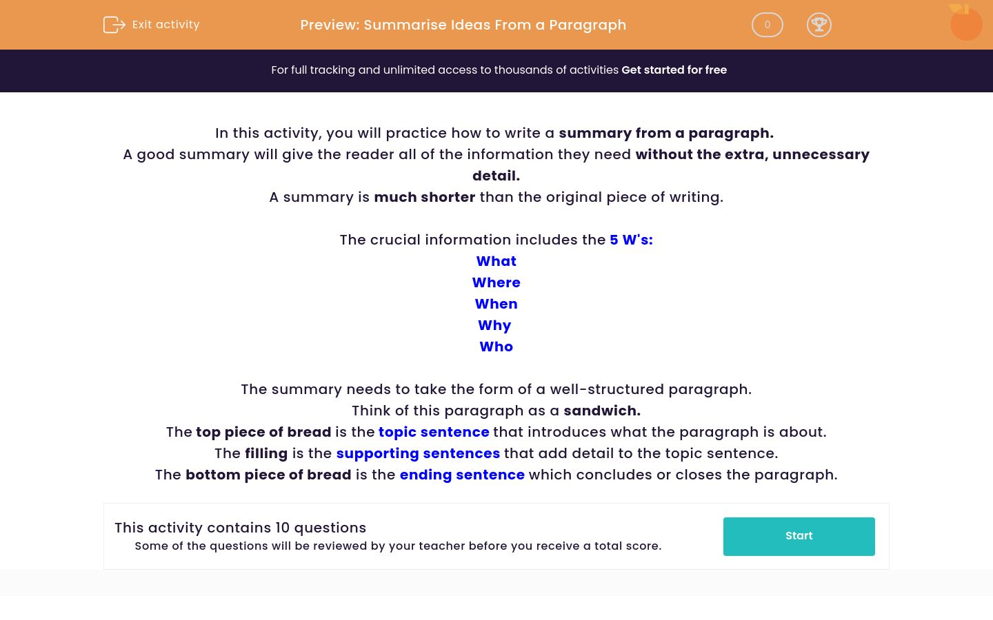 Summarise Ideas From a Paragraph Worksheet - EdPlace