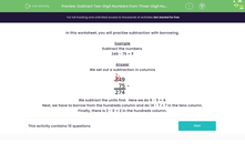 'Use Borrowing to Subtract Two-Digit Numbers from Three-Digit Numbers ' worksheet