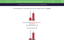 'Know Your Numbers: Subtracting 10 on the Abacus' worksheet