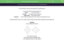 'Classify Quadrilaterals' worksheet