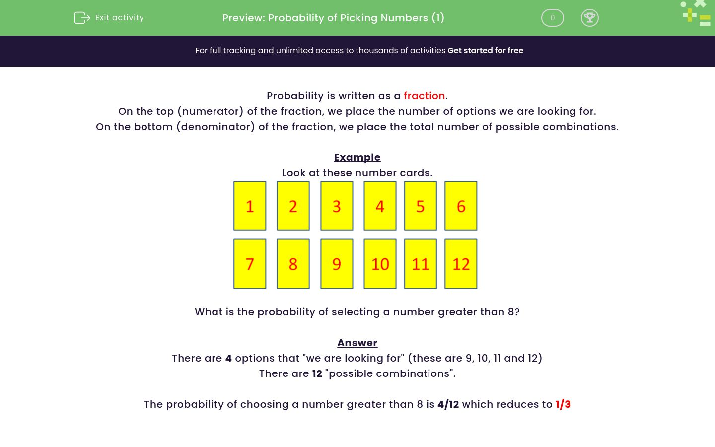 Find the Probability of Picking Certain Numbers Worksheet - EdPlace