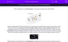 'Describe Features of the Solar System' worksheet