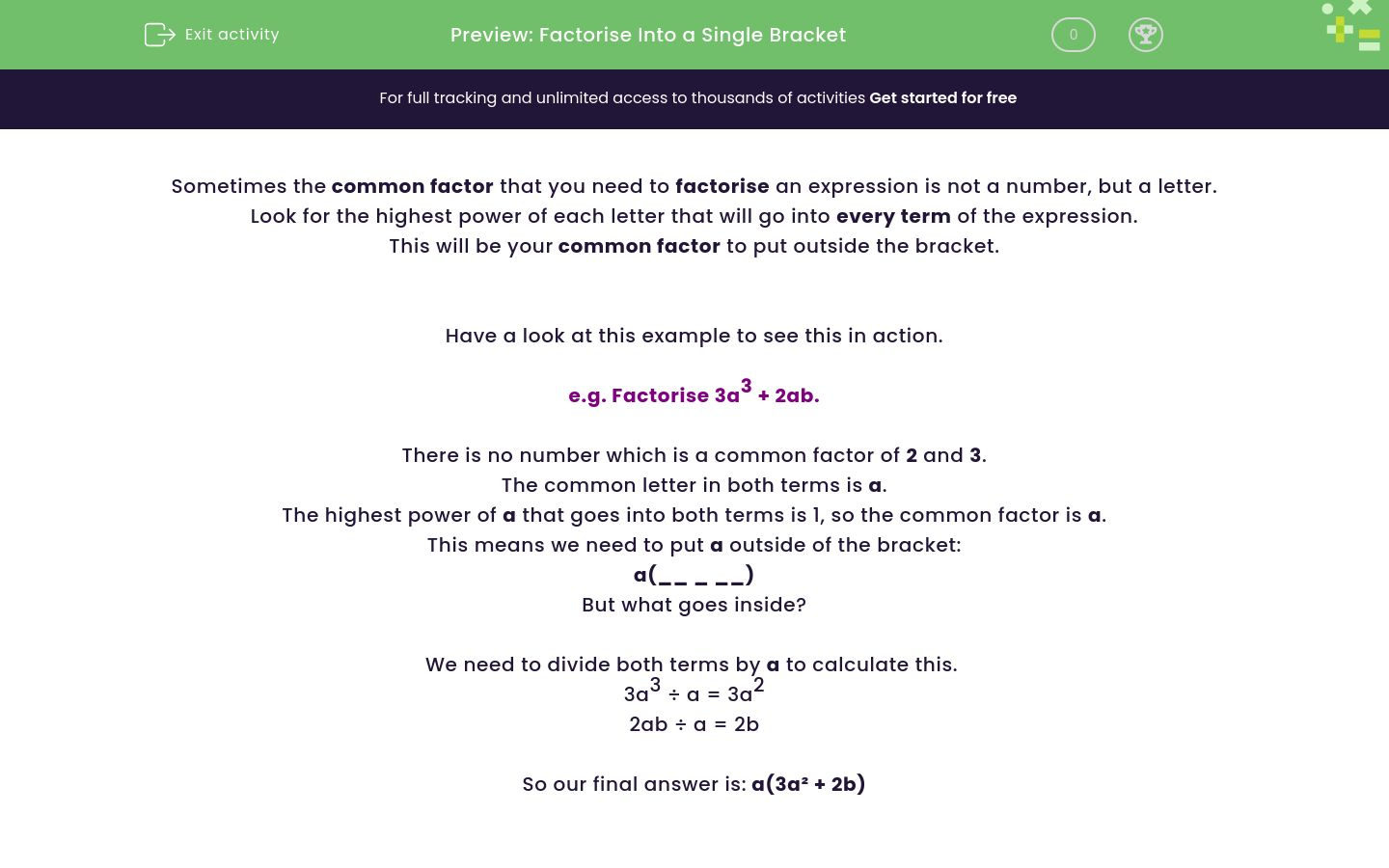 Factorise Into a Single Bracket Worksheet - EdPlace