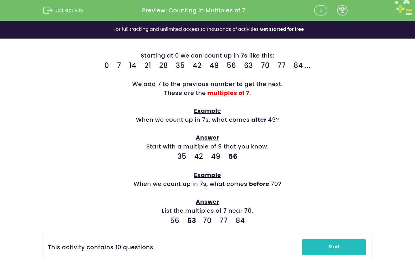 Count in Multiples of 7 Worksheet - EdPlace