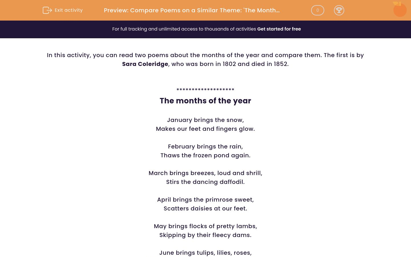 Compare Poems on a Similar Theme: 'The Months of the Year' and 'Months ...