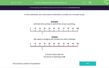 'Read and Estimate Numbers on a Number Line' worksheet