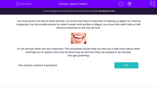 'Types of Teeth 2' worksheet