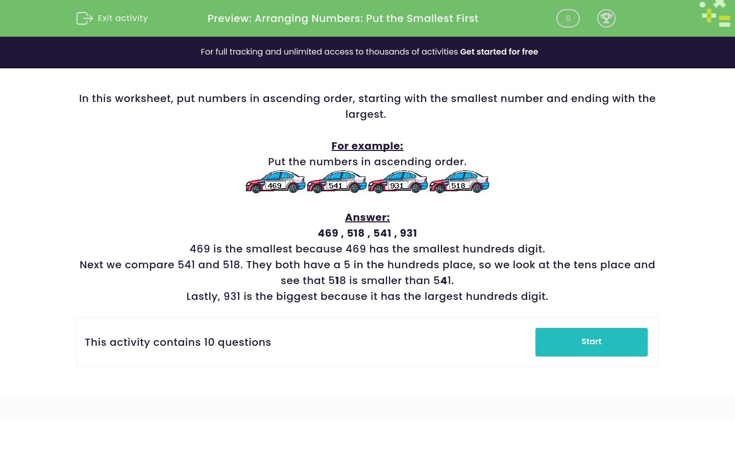 Arrange Numbers with the Smallest First Worksheet - EdPlace
