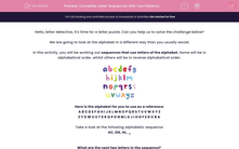 'Complete Letter Sequences with Two Patterns' worksheet