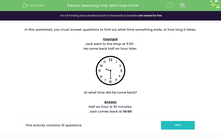 'Measuring Time: When Does it End?' worksheet