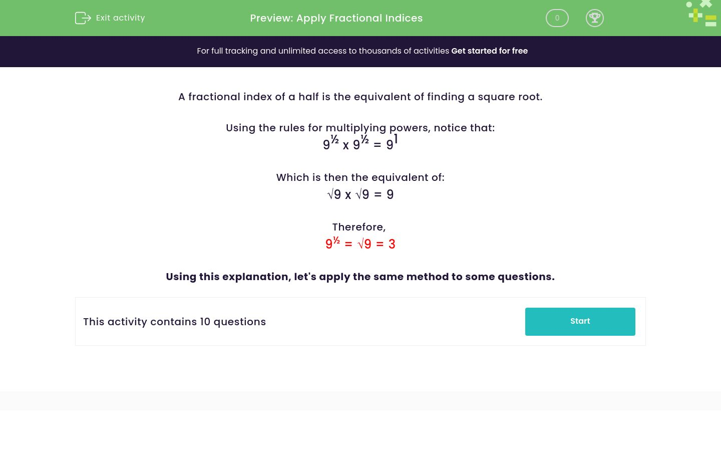 Apply Fractional Indices Worksheet - EdPlace