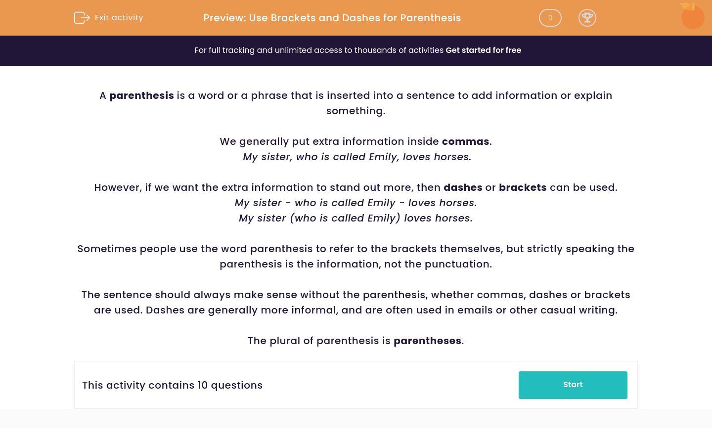 Use Brackets and Dashes for Parenthesis Worksheet EdPlace